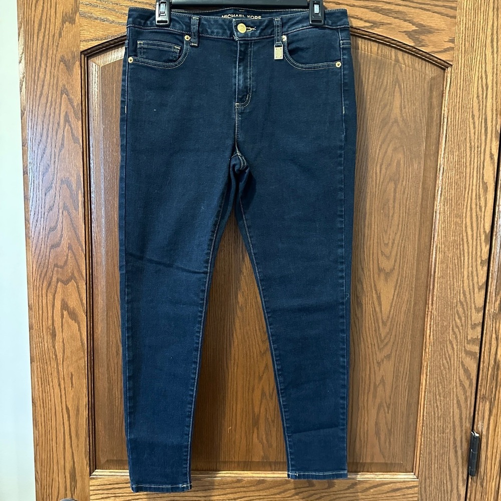 Michael Kors Skinny Jeans Womens Size 8 Dark Wash Denim Gold Hardware‎